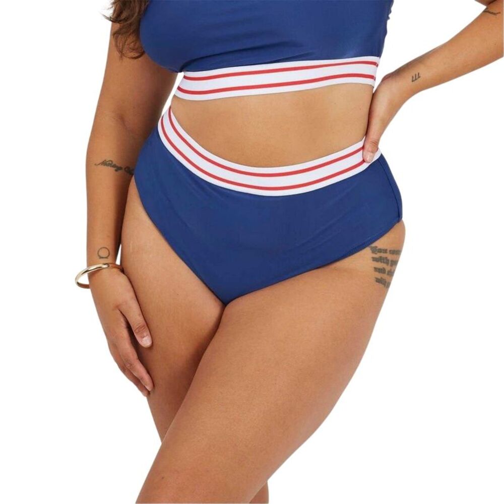Brave Soul Womens/Ladies Striped High Waist Bikini Bottoms / Navy/White/Red